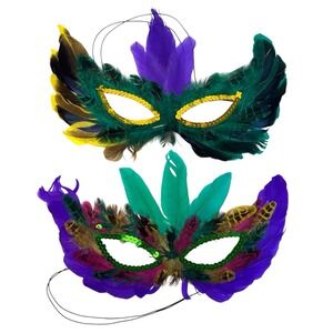 Multicolor  2 Feather Masquerade Ball Mardi Gras Halloween‎ Mask Costume A18G